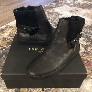 Rug and Bone booties , black lather, size 7